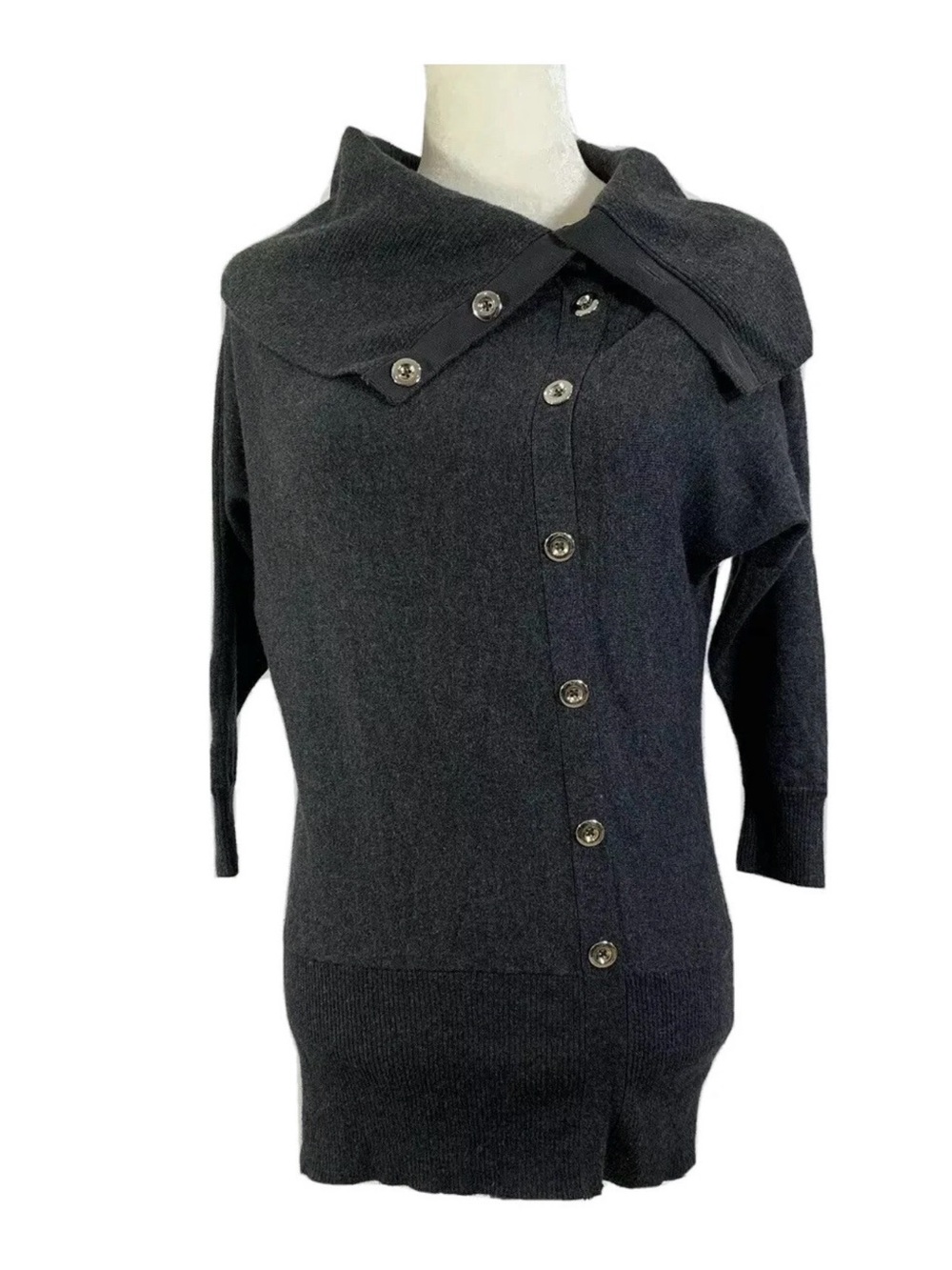 WHITE HOUSE BLACK MARKET Size XS Gray Cardigan Cowl Neck Sweater Cotton Modal